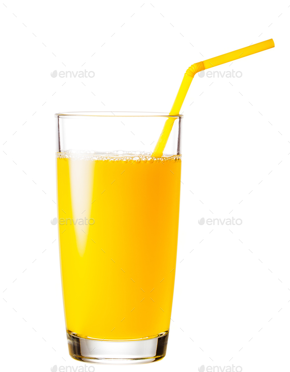 Full Glass Of Orange Juice With A Straw Stock Photo By Alexlukin